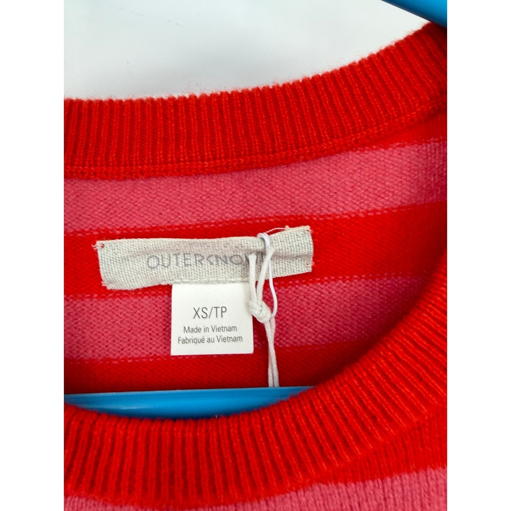 NEW Outerknown Red Pink Stripe 100% Cashmere Short Sleeve Sweater XS 2450002 - Picture 8 of 15